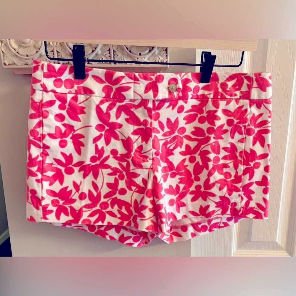 J. Crew Pink and White Chino Shorts Vibrant Floral Design Size 2 NWOT
